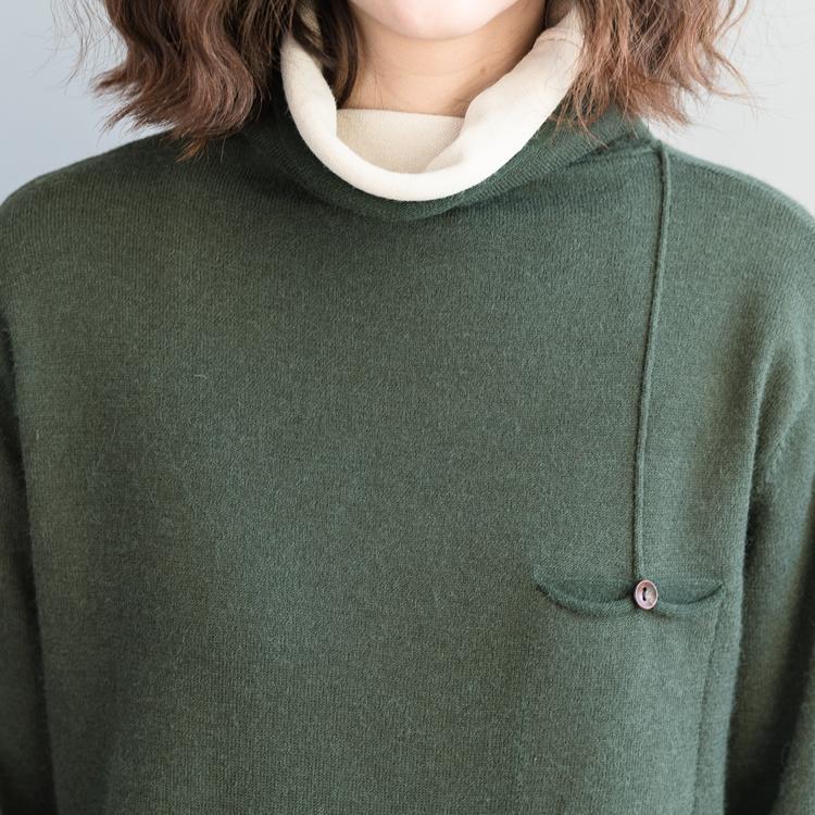 For Spring Army Green Knit Tops Oversized High Neck Knitwear