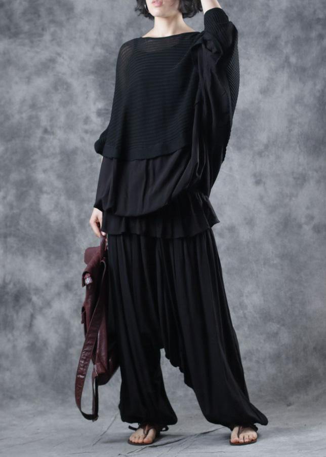 For Spring Black Knitted Clothes O Neck Knitted Blouse Batwing Sleeve