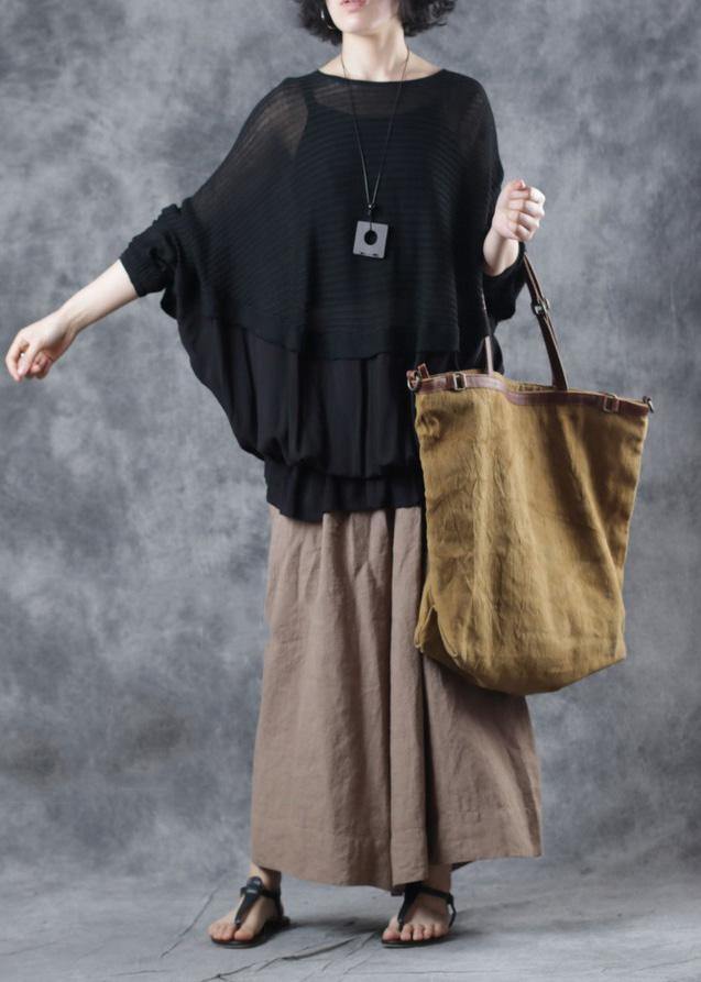 For Spring Black Knitted Clothes O Neck Knitted Blouse Batwing Sleeve