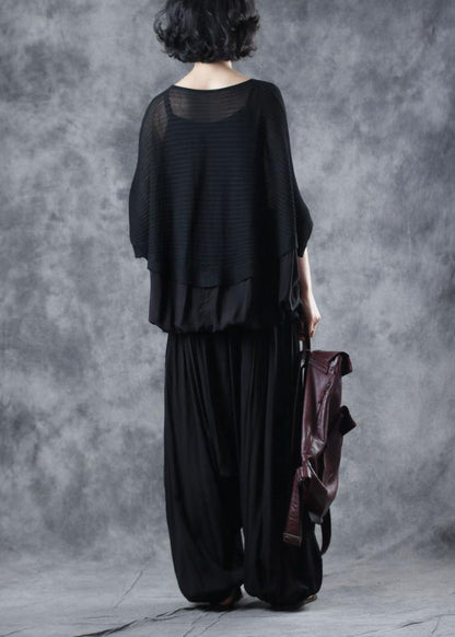 For Spring Black Knitted Clothes O Neck Knitted Blouse Batwing Sleeve