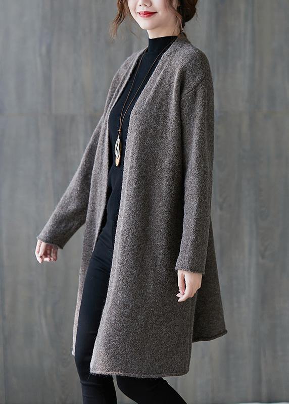 For Spring Gray Knitted Outwear Oversized Fall V Neck Sweaters