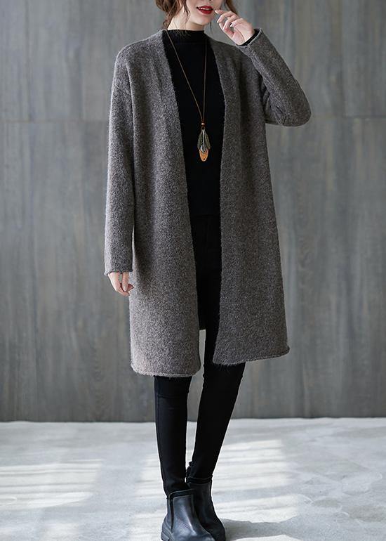 For Spring Gray Knitted Outwear Oversized Fall V Neck Sweaters