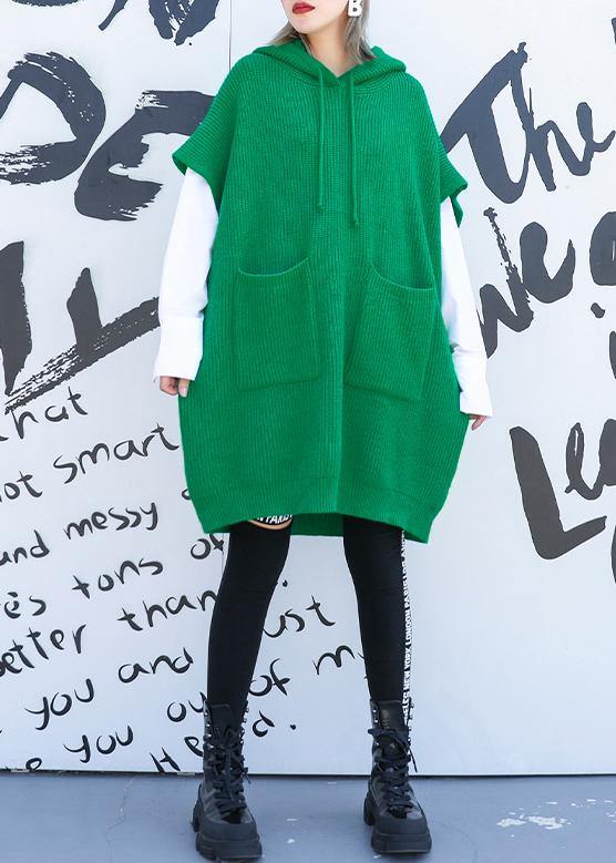 For Spring Green Sweaters Hooded Pockets Tops