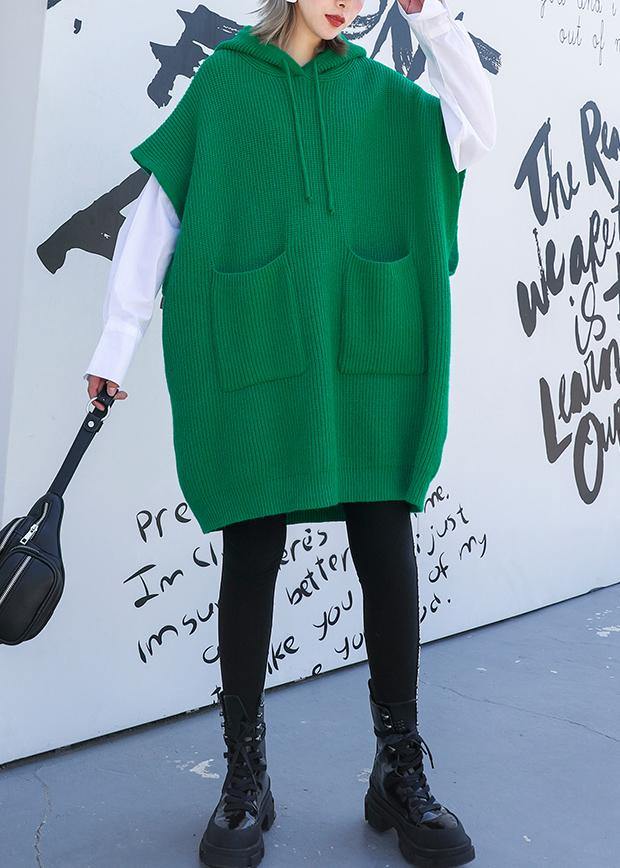 For Spring Green Sweaters Hooded Pockets Tops