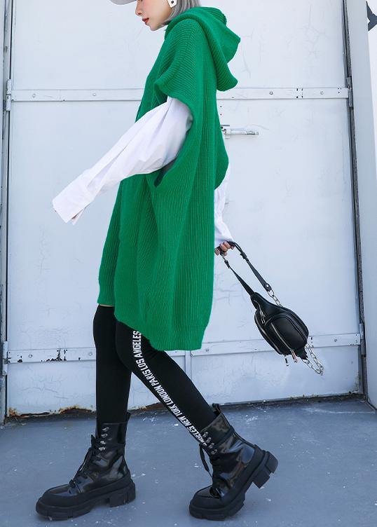 For Spring Green Sweaters Hooded Pockets Tops