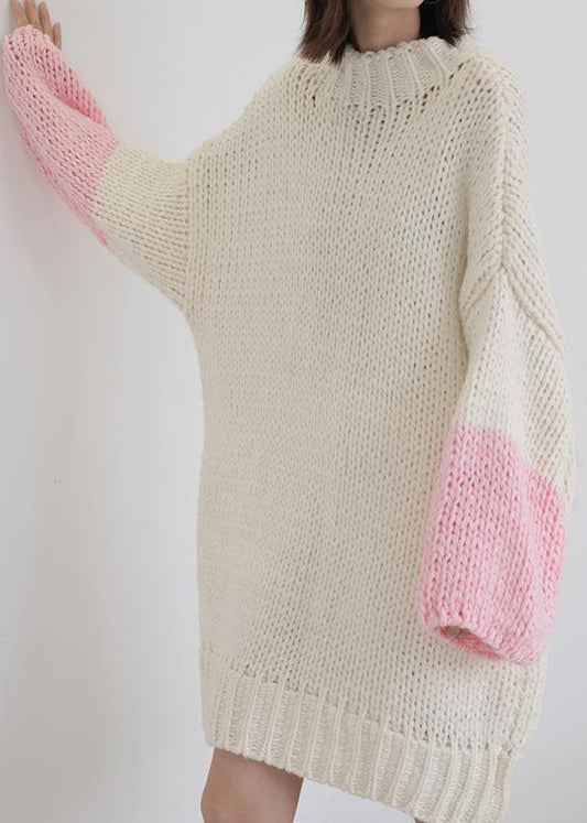 For Spring O Neck Batwing Sleeve Sweater Dress Outfit Classy Beige Funny Knitwear