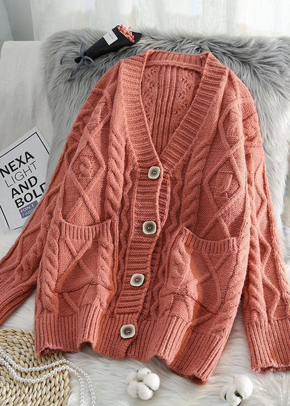 For Spring V Neck Knit Outwear Loose Fitting Blue Two Pockets Knit Coats