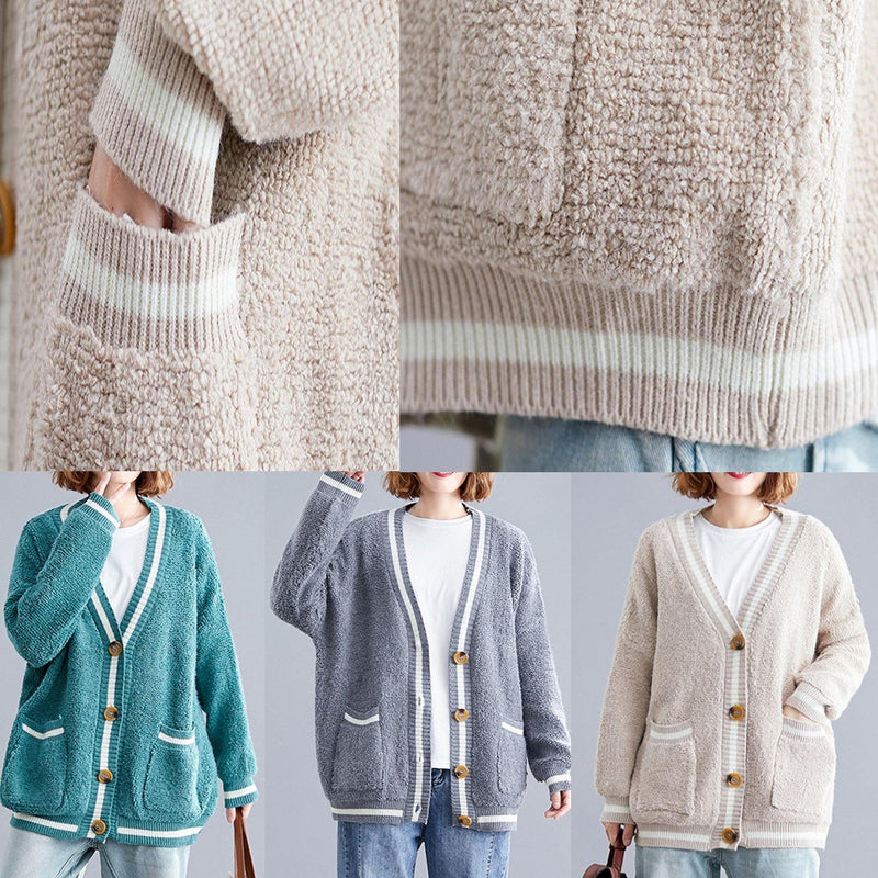 For Spring Warm Sweaters Green V Neck Fall Knitted Cardigans