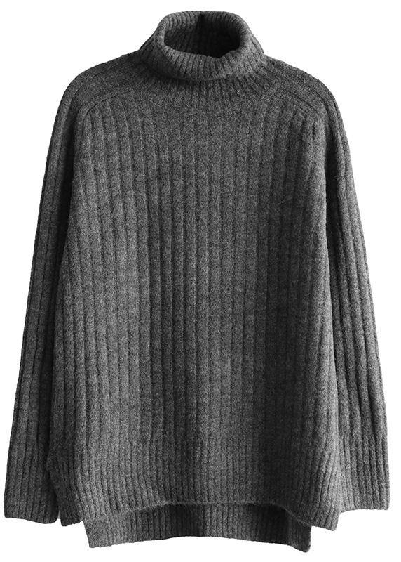For Spring Wild Gray Knitwear Oversize High Neck Knit Blouse
