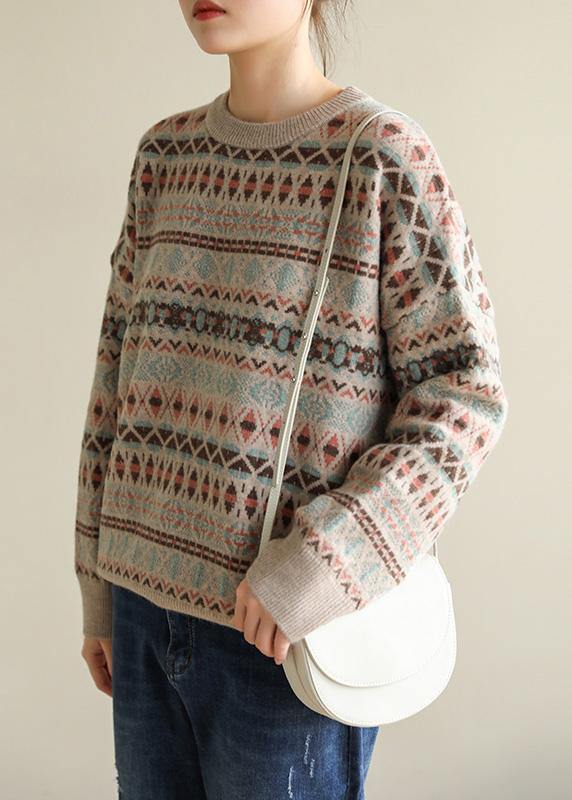 For Work Geometry Clothes for Spring Loose Fitting O Neck Sweaters
