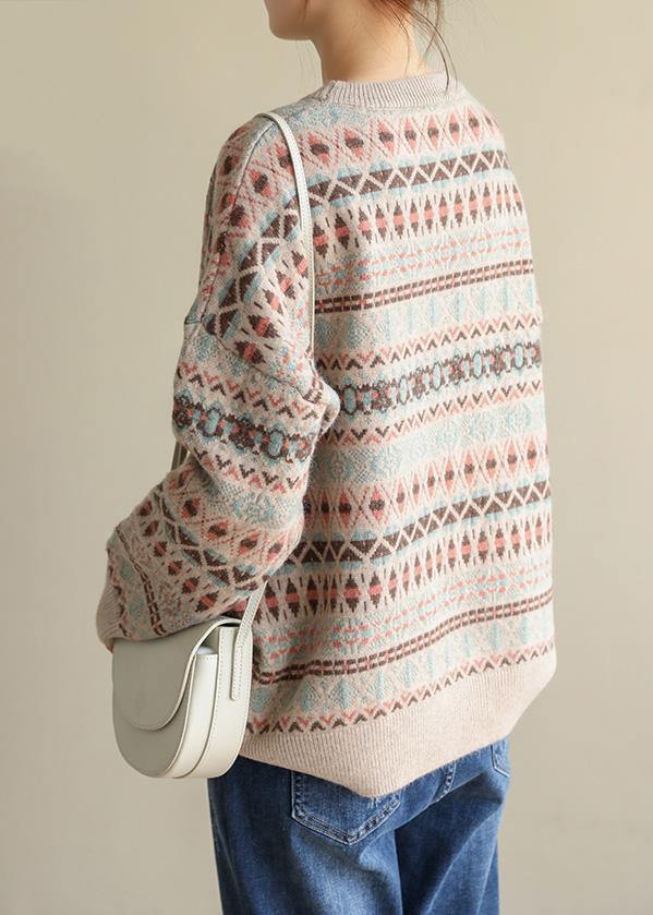 For Work Geometry Clothes for Spring Loose Fitting O Neck Sweaters