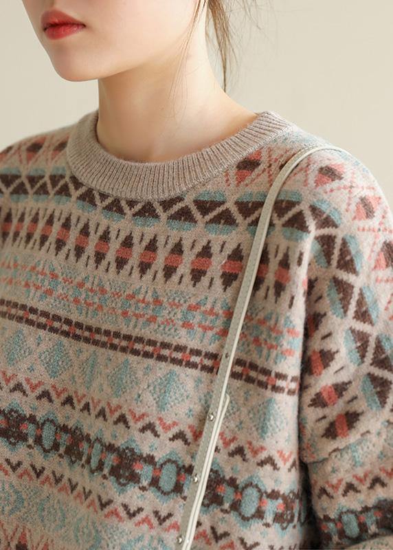 For Work Geometry Clothes for Spring Loose Fitting O Neck Sweaters