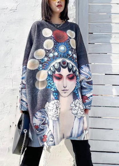 For Work Peking Opera Face Clothes O Neck Knit Sweat Tops
