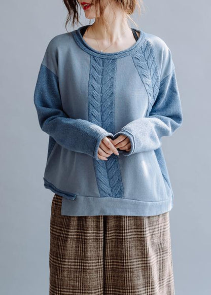 For Work Blue Crane Tops O Neck Knitted Blouse