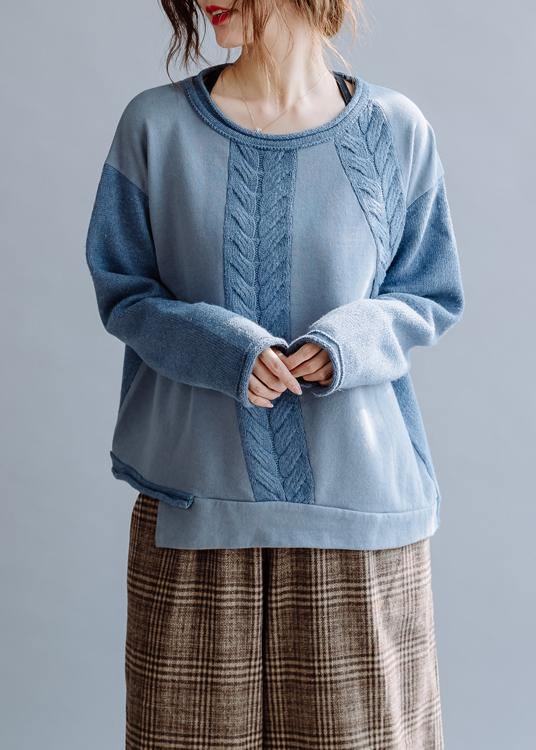 For Work Blue Crane Tops O Neck Knitted Blouse
