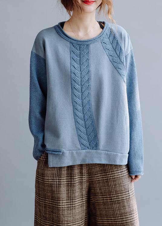 For Work Blue Crane Tops O Neck Knitted Blouse
