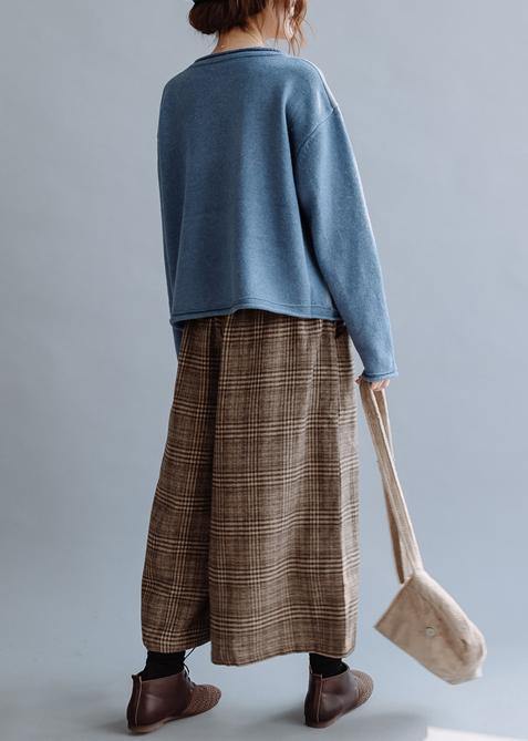 For Work Blue Crane Tops O Neck Knitted Blouse