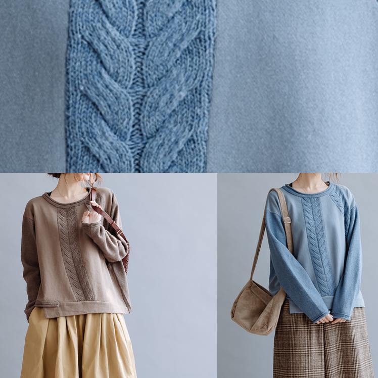 For Work Blue Crane Tops O Neck Knitted Blouse