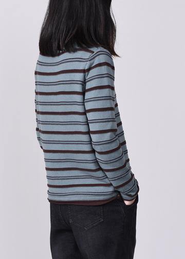 For Work Blue Knitted Blouse Striped Sweaters High Neck