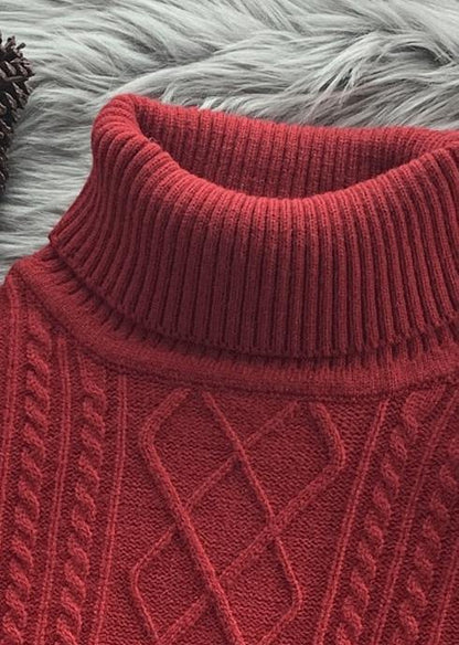 For Work Burgundy Sweater Blouse Low High Design Oversize High Neck Knitwear