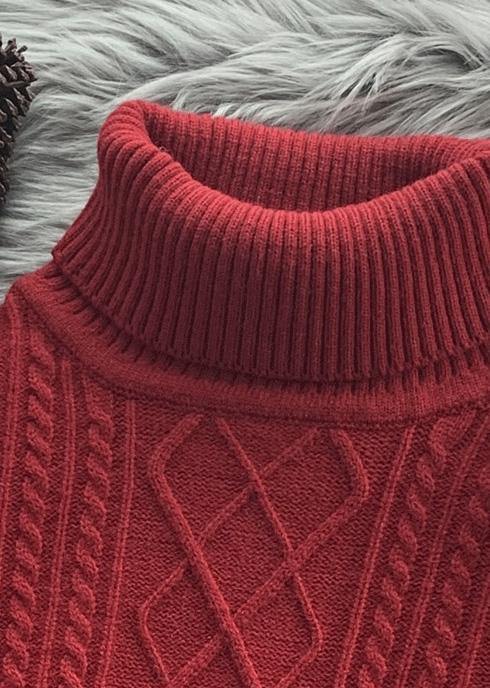 For Work Burgundy Sweater Blouse Low High Design Oversize High Neck Knitwear