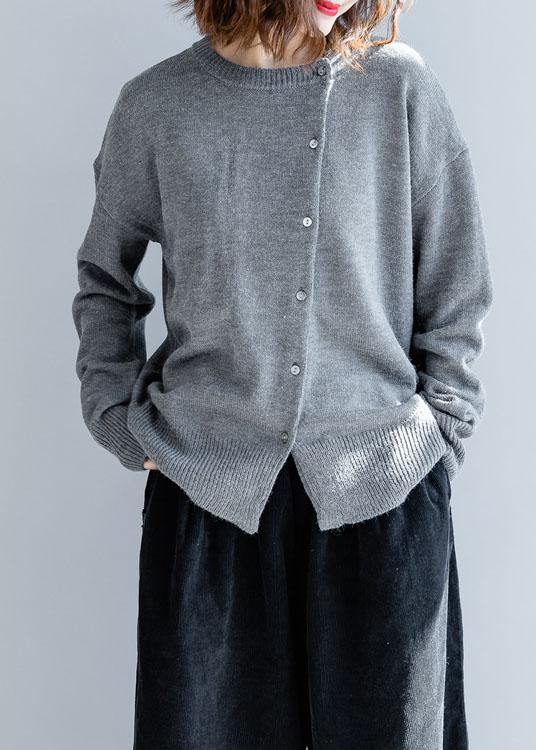 For Work Gray Knitted Clothes O Neck Pockets Sweaters