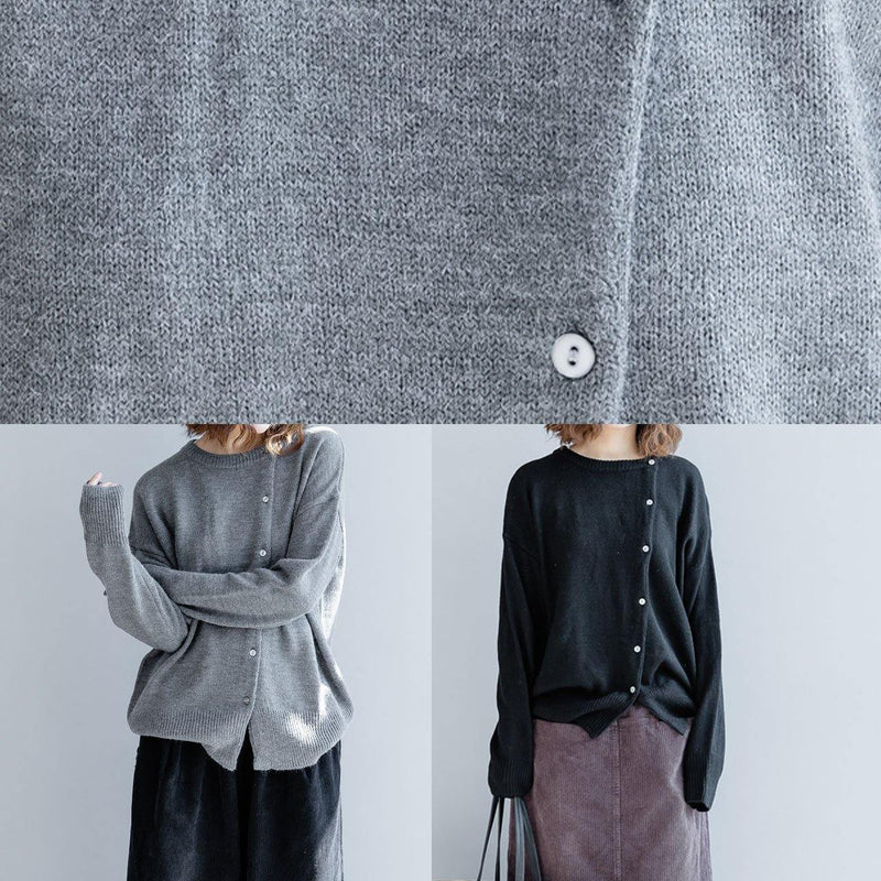 For Work Gray Knitted Clothes O Neck Pockets Sweaters