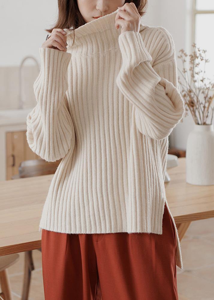 For Work High Neck White Sweaters Winter Knitted Top