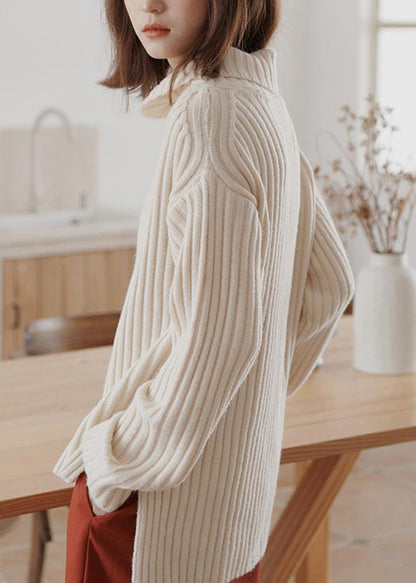 For Work High Neck White Sweaters Winter Knitted Top