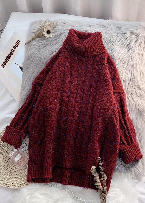 For Work Navy Clothes Asymmetric Hem Oversized High Neck Knit Tops