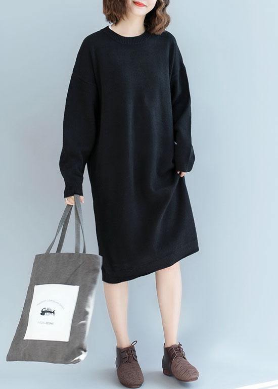 For Work O Neck Sweater Weather Black Hipster Knit Dress Fall