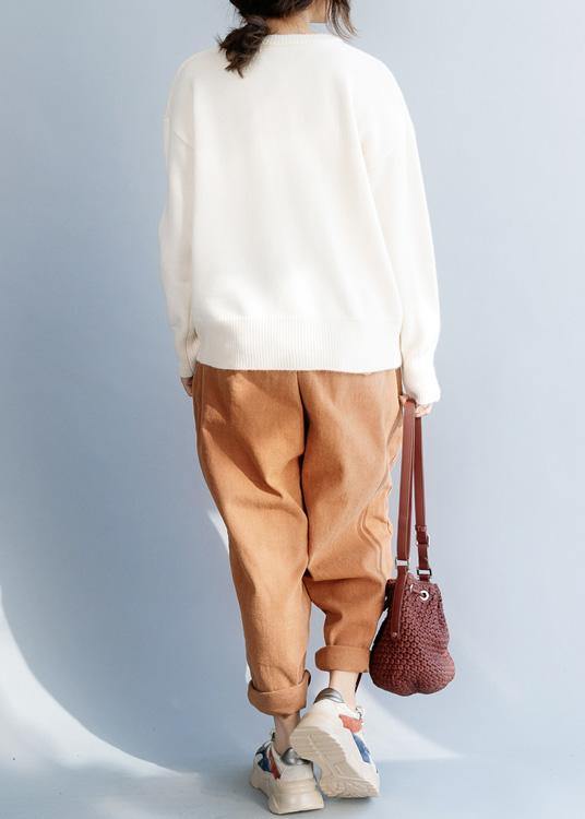 For Work O Neck Beige Knitwear Long Sleeve Knit Blouse