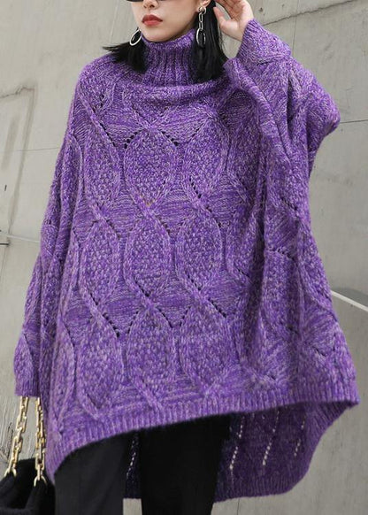 For Work Purple Clothes for High Neck Low High Design Oversize Knitwear