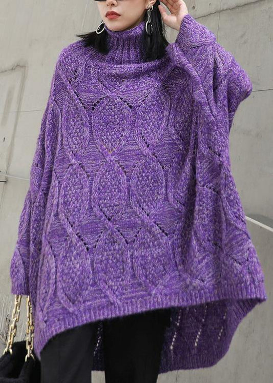 For Work Purple Clothes for High Neck Low High Design Oversize Knitwear