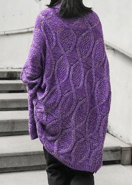 For Work Purple Clothes for High Neck Low High Design Oversize Knitwear