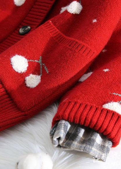 For Work Red Knitted Outwear Spring V Neck Knit Sweat Tops