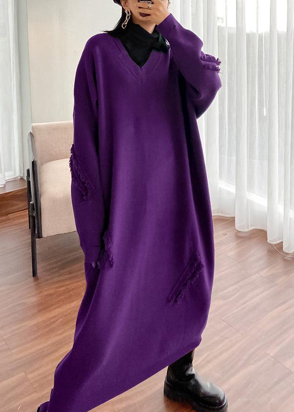 For Work V Neck Baggy Sweater Dress Outfit Moda Chocolate Funny Knitted Dress