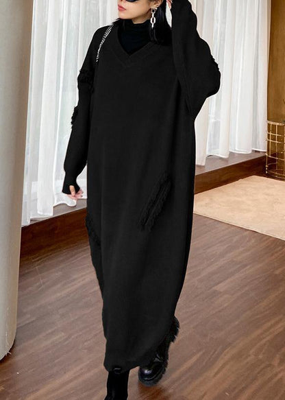 For Work V Neck Baggy Sweater Dress Outfit Moda Chocolate Funny Knitted Dress
