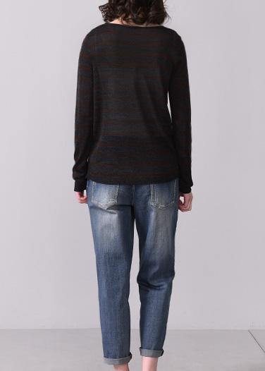 For Fall Striped Knitted T Shirt False Two Piecesknit Sweat Tops O Neck