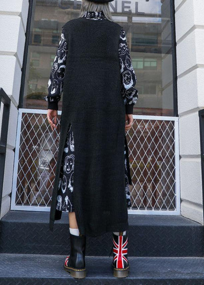 For Two Pieces Sweater Aesthetic Black Asymmetric Big Knit Top Fall