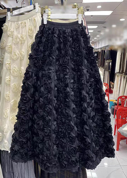 French Apricot Decorated High Waist Tulle Skirts Spring