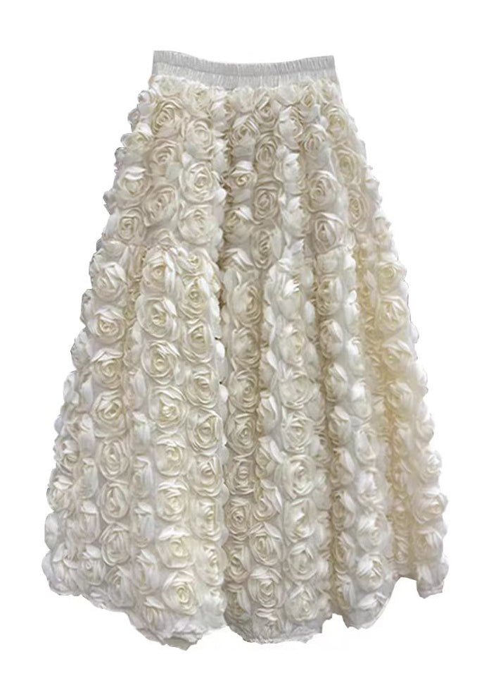 French Apricot Decorated High Waist Tulle Skirts Spring
