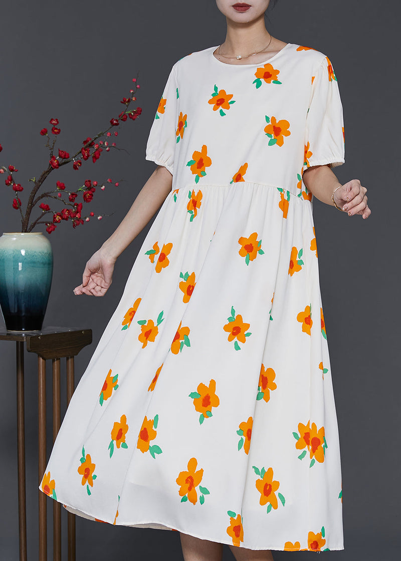 French Apricot Print Cotton Holiday Dress Summer