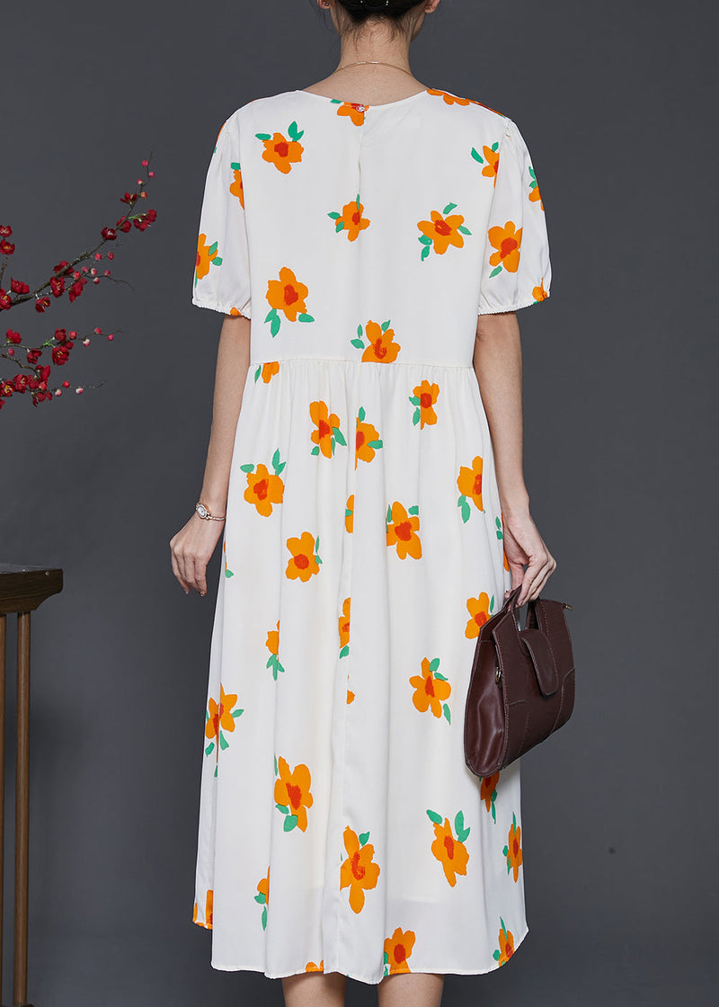 French Apricot Print Cotton Holiday Dress Summer