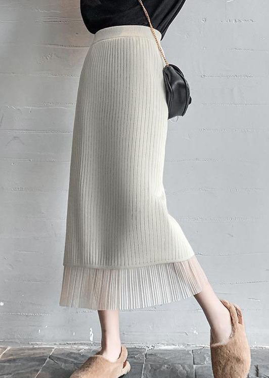 French Apricot Tulle Knit Pleated Skirt Spring