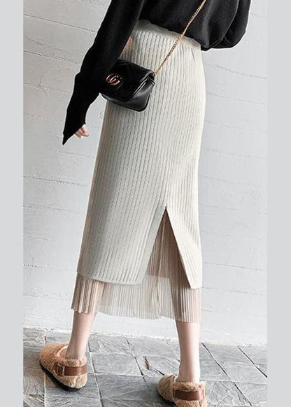 French Apricot Tulle Knit Pleated Skirt Spring