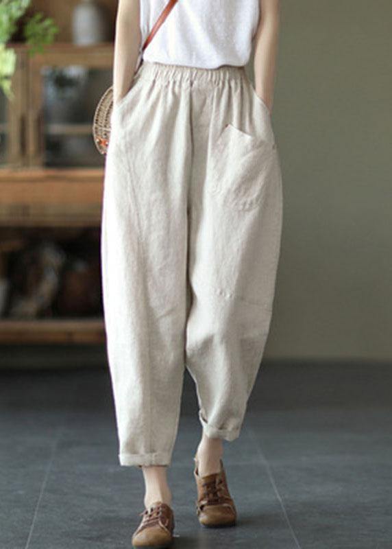 French Red Geometry Elastic Waist Harem Summer Pants Linen