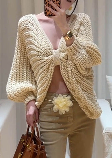 French Beige Wear on Both Sides Butterfly Knit Sweaters Winter