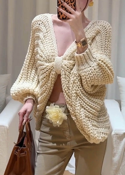 French Beige Wear on Both Sides Butterfly Knit Sweaters Winter