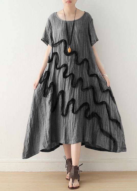 French Black Loose Linen Summer Dresses